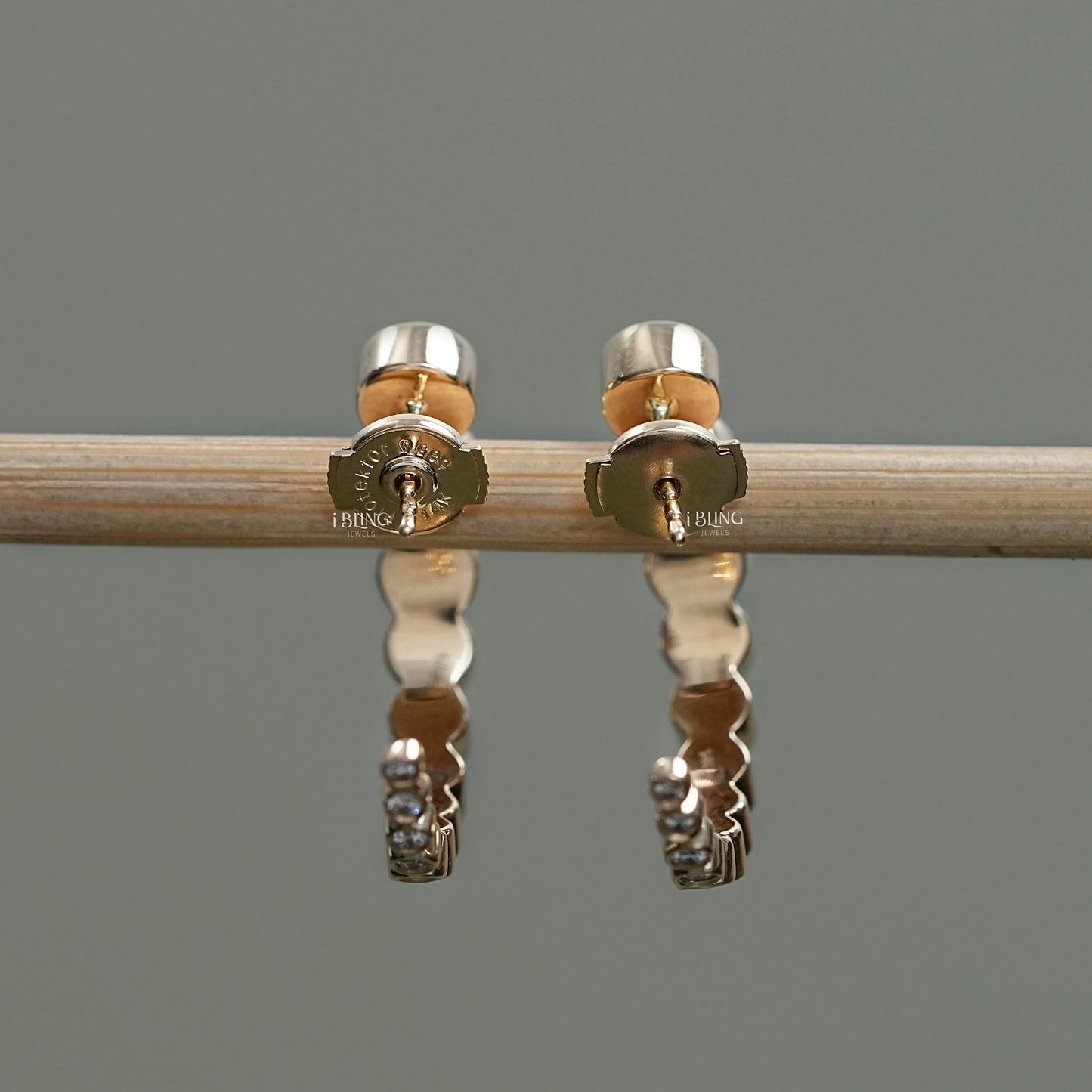 Back view Round cut lab diamond Diamond C Hoop Earrings in modern style