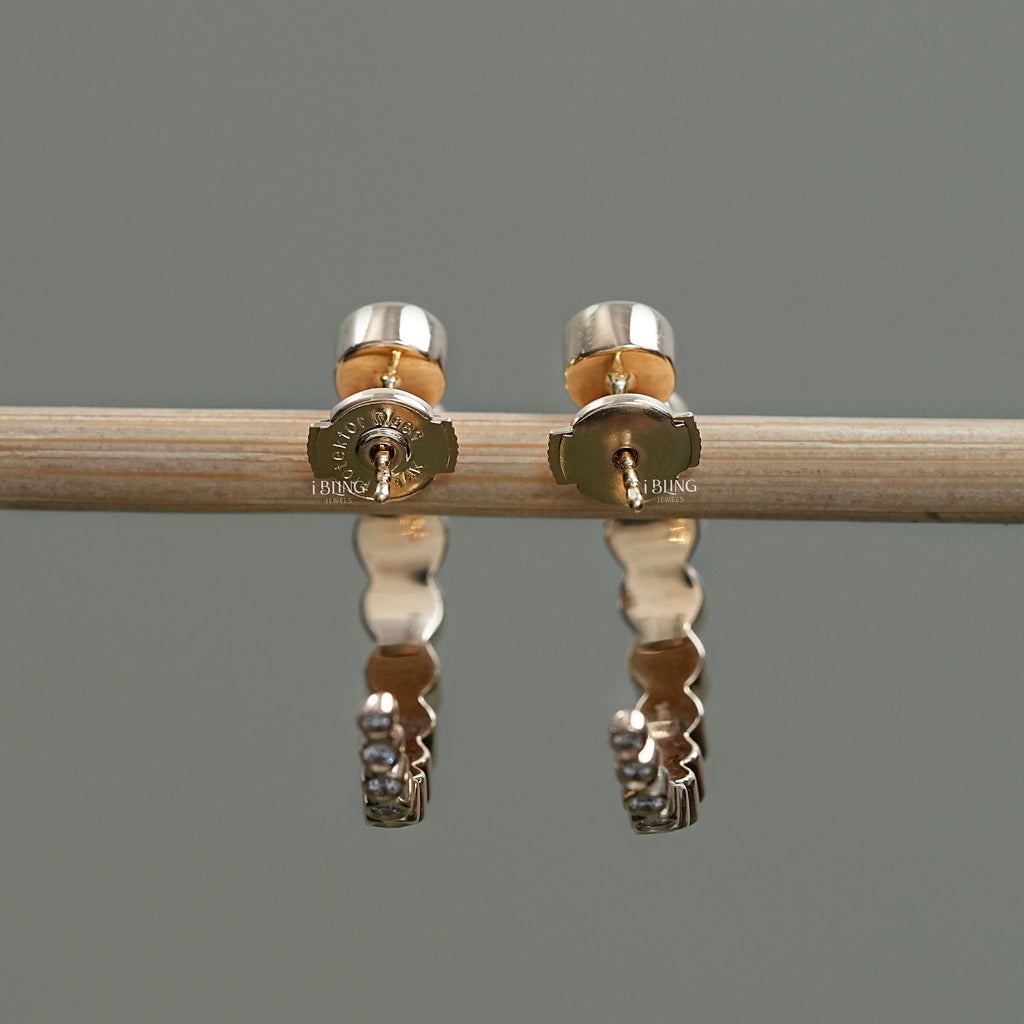 Graduated Round Diamond C Hoop Earrings