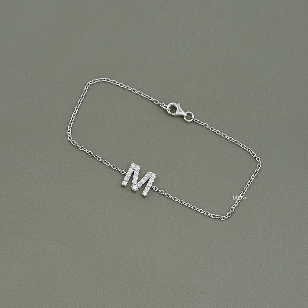 Round Cut Lab Grown Diamond M Letter Necklace