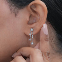 Round Cut Bezel Set Chain Drop Dangle Earrings