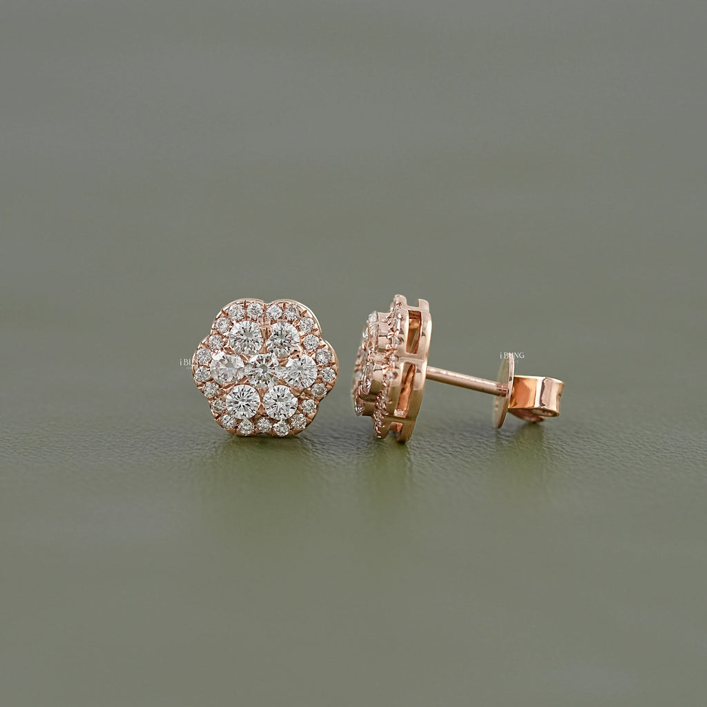 Floral Shape Round Lab Diamond Cluster Stud Earrings