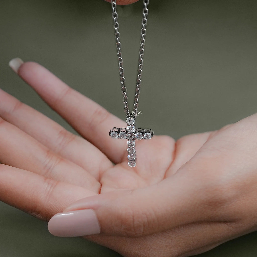 Round Lab Diamond Cross Necklace