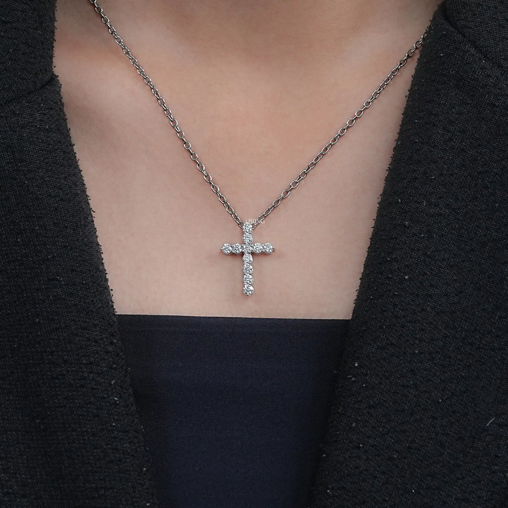 Round Lab Diamond Cross Necklace