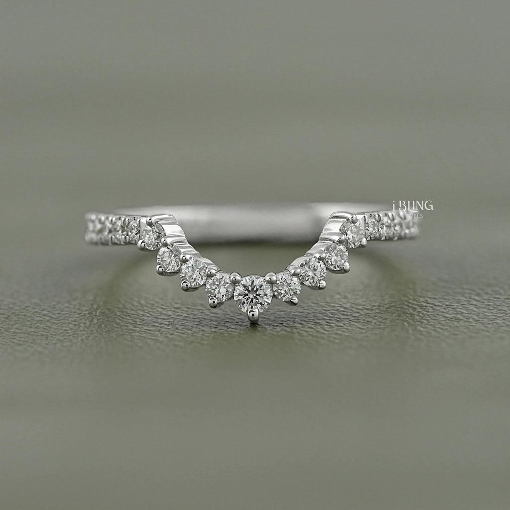 Round Cut Lab Grown Diamond Curved Wedding Band