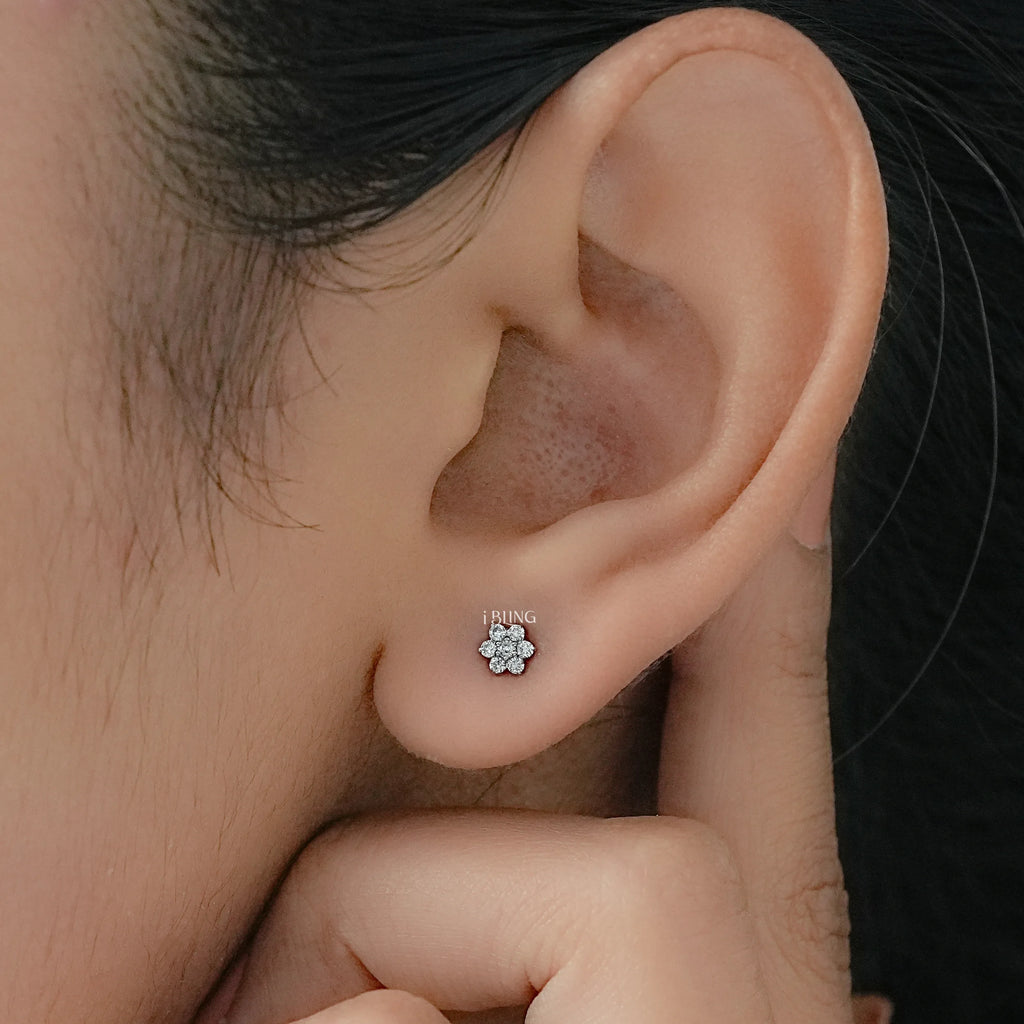 Floral Style Round Diamond Cluster Set Earrings