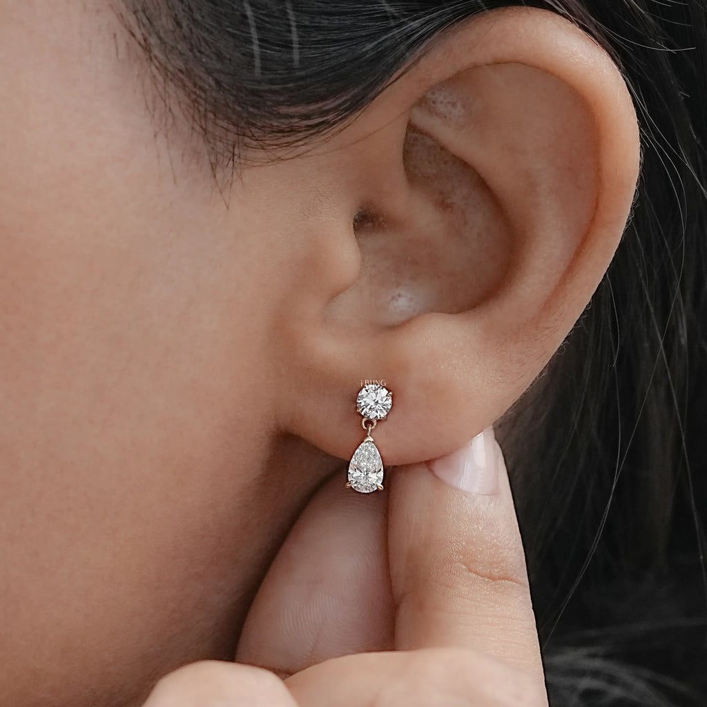 Pear And Round Lab Diamond Drop Earrings