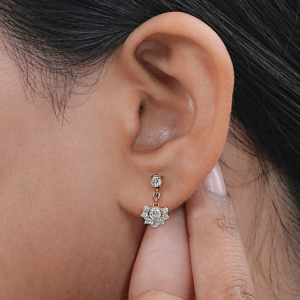 Round Cut Lab Diamond Cluster Drop Earrings