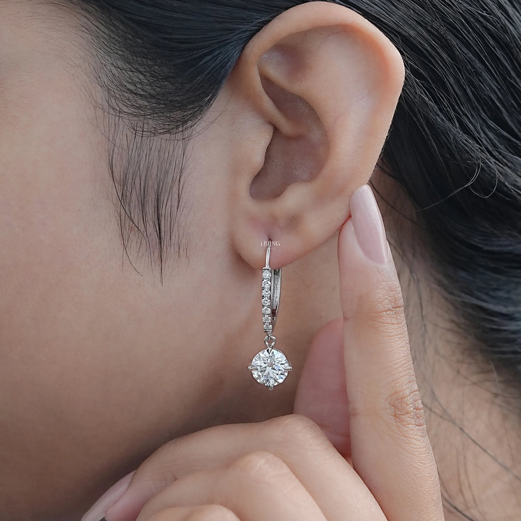Round Cut Diamond Dangle Drop Earrings