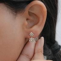 Round Lab Diamond Flower Dangle Earrings