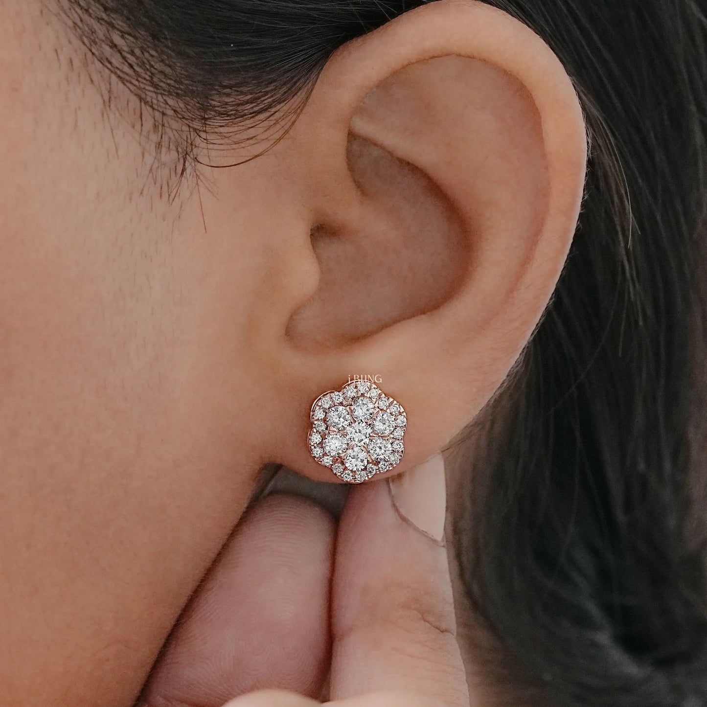 Floral Shape Round Lab Diamond Cluster Stud Earrings Stud