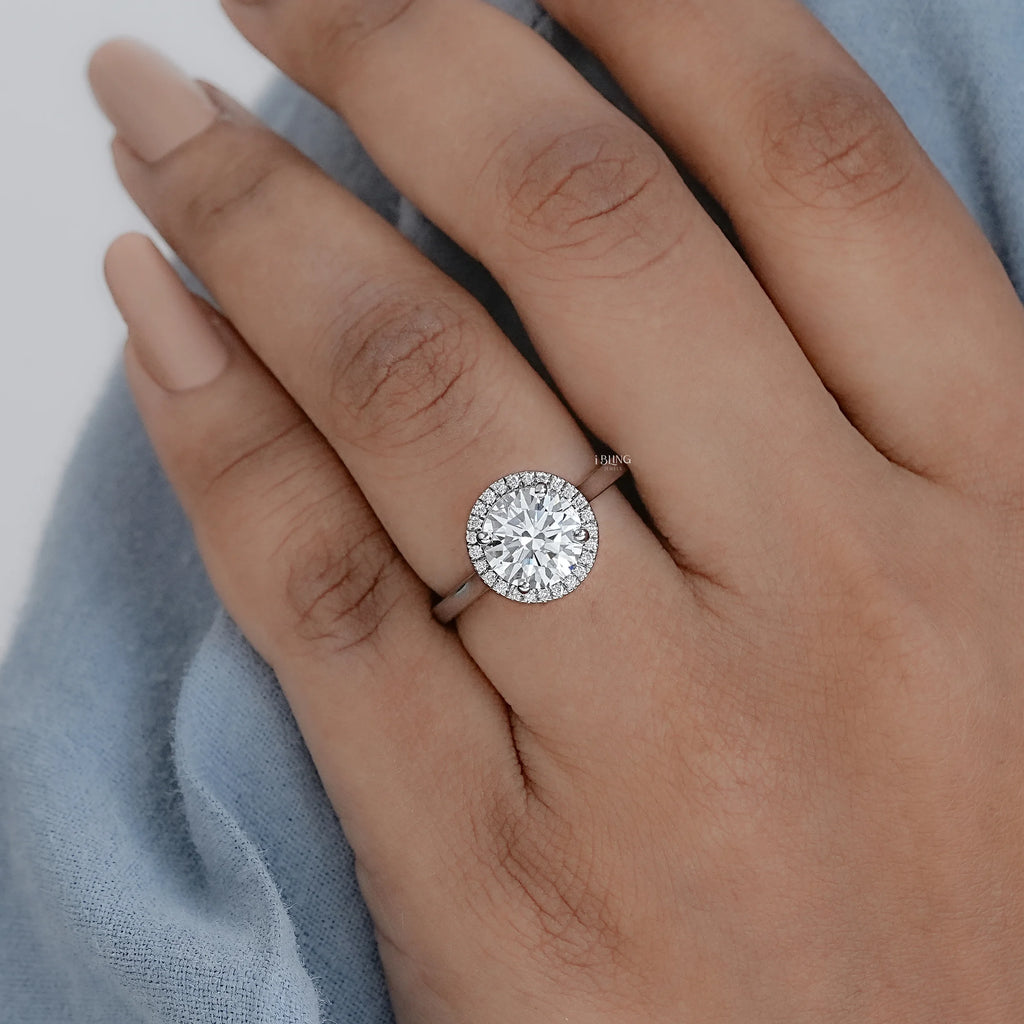 Round Cut Lab Diamond Halo Engagement Ring