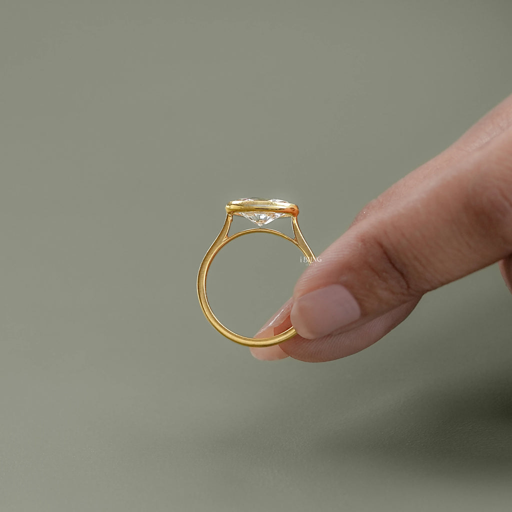 East West Oval Lab Diamond Bezel Set Engagement Ring