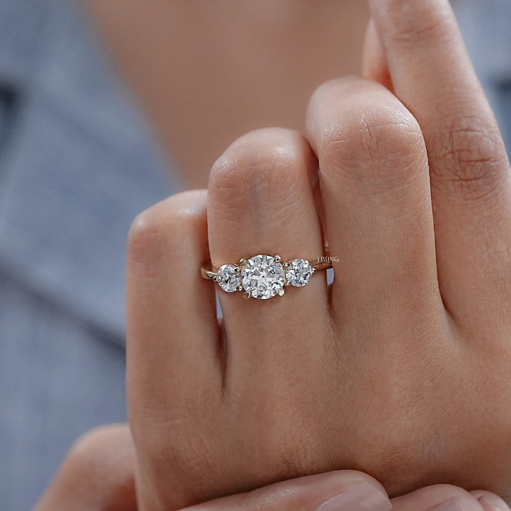 Three Stone OEC Round Cut Lab Diamond Engagement Ring