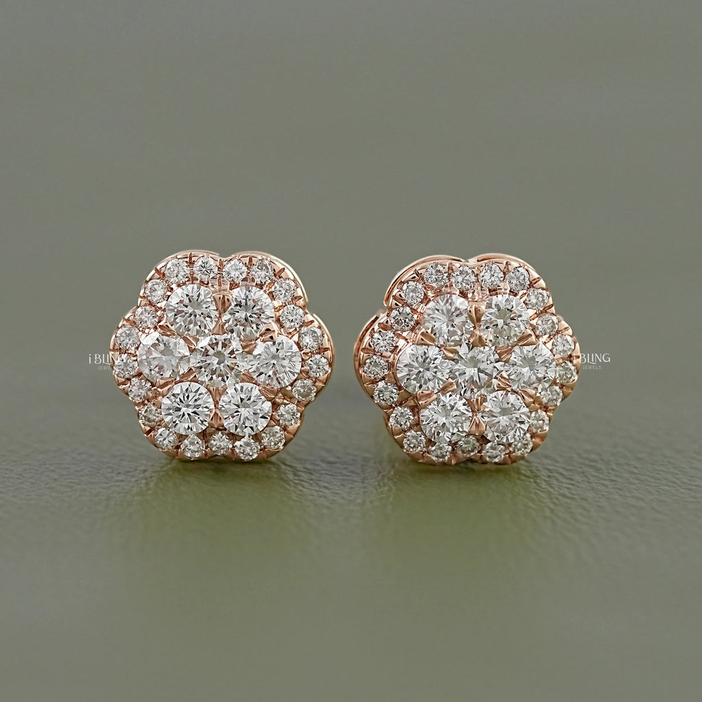 Floral Shape Round Lab Diamond Cluster Stud Earrings