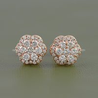 Floral Shape Round Lab Diamond Cluster Stud Earrings