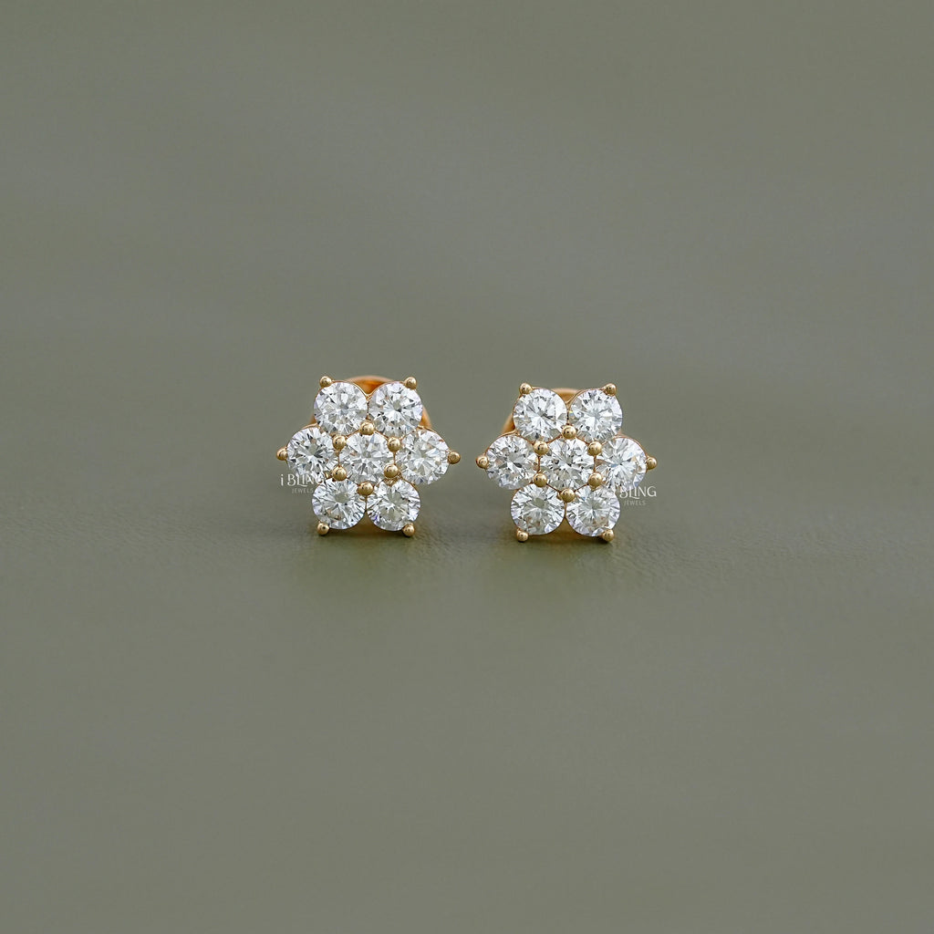 Round Lab Diamond Floral Stud Earrings