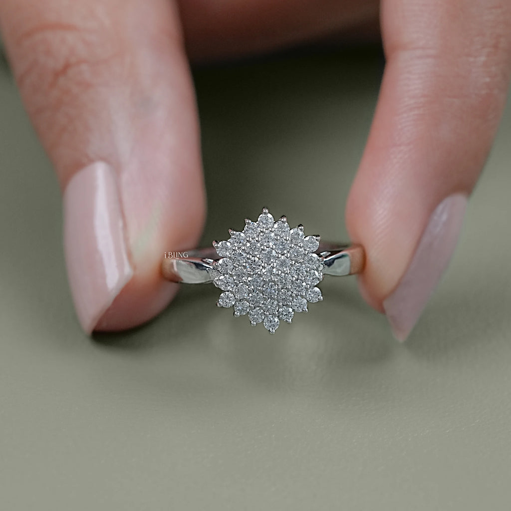 Round Lab Diamond Cluster Flower Ring