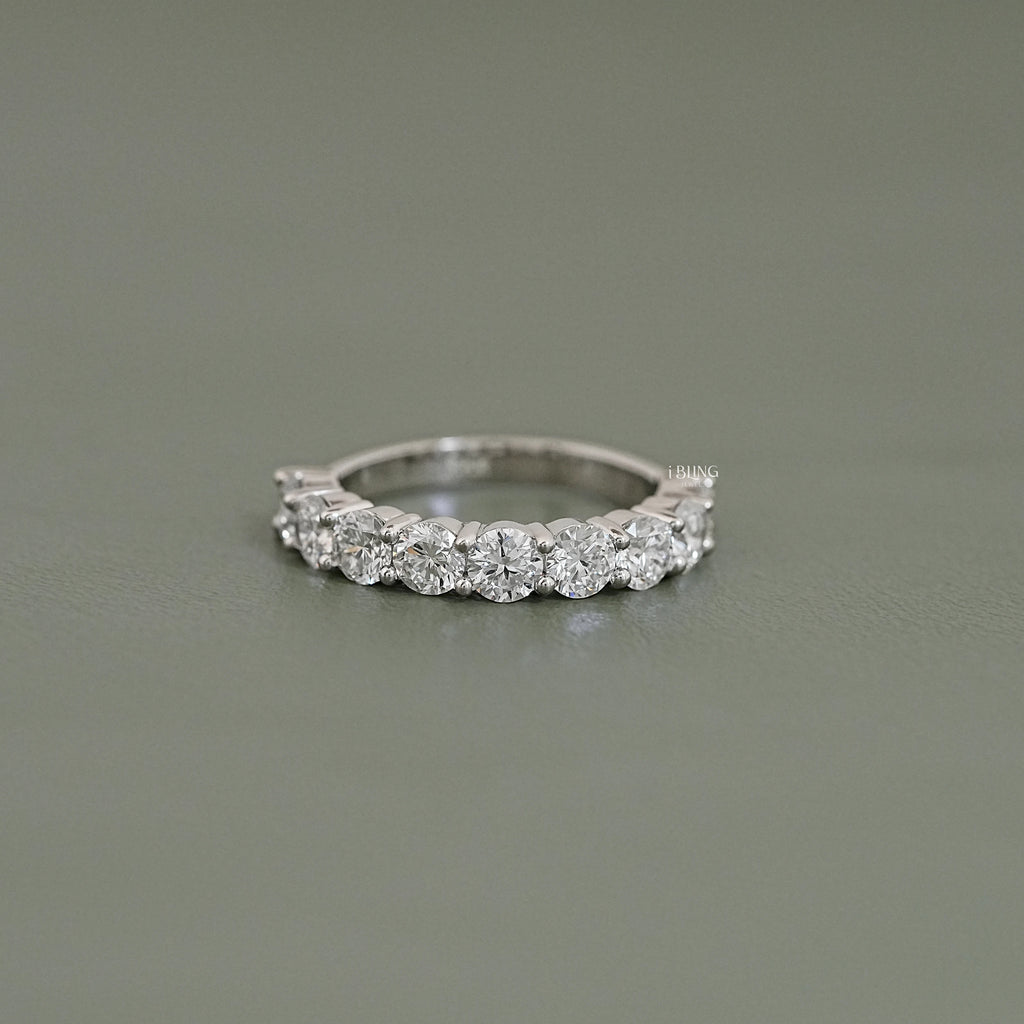 Round Lab Diamond Half Eternity Wedding Band