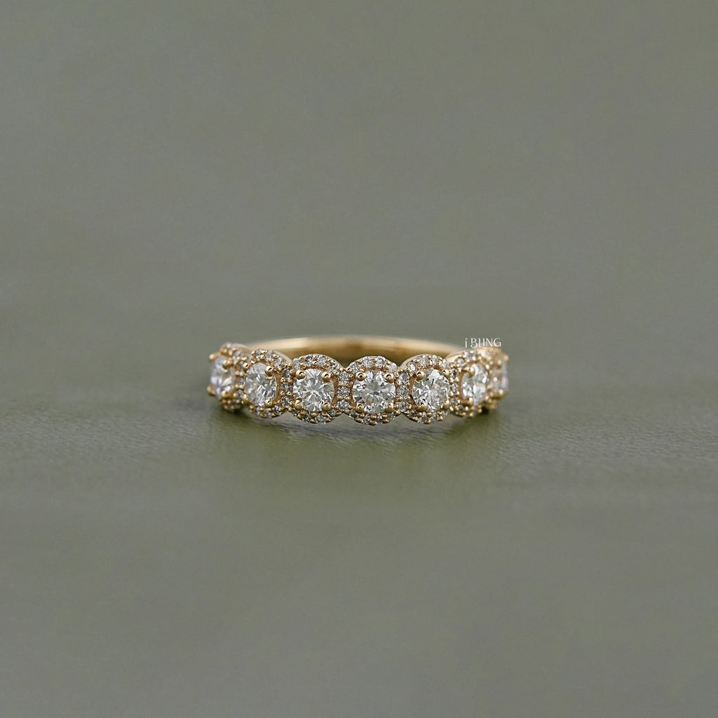 Round Lab Diamond Halo Wedding Band