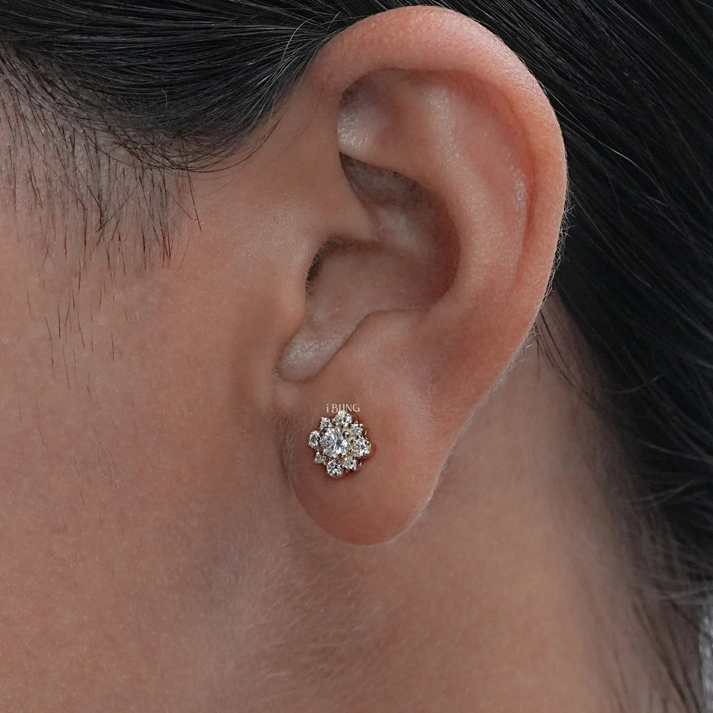 Round Lab Diamond Cluster Halo Stud Earrings