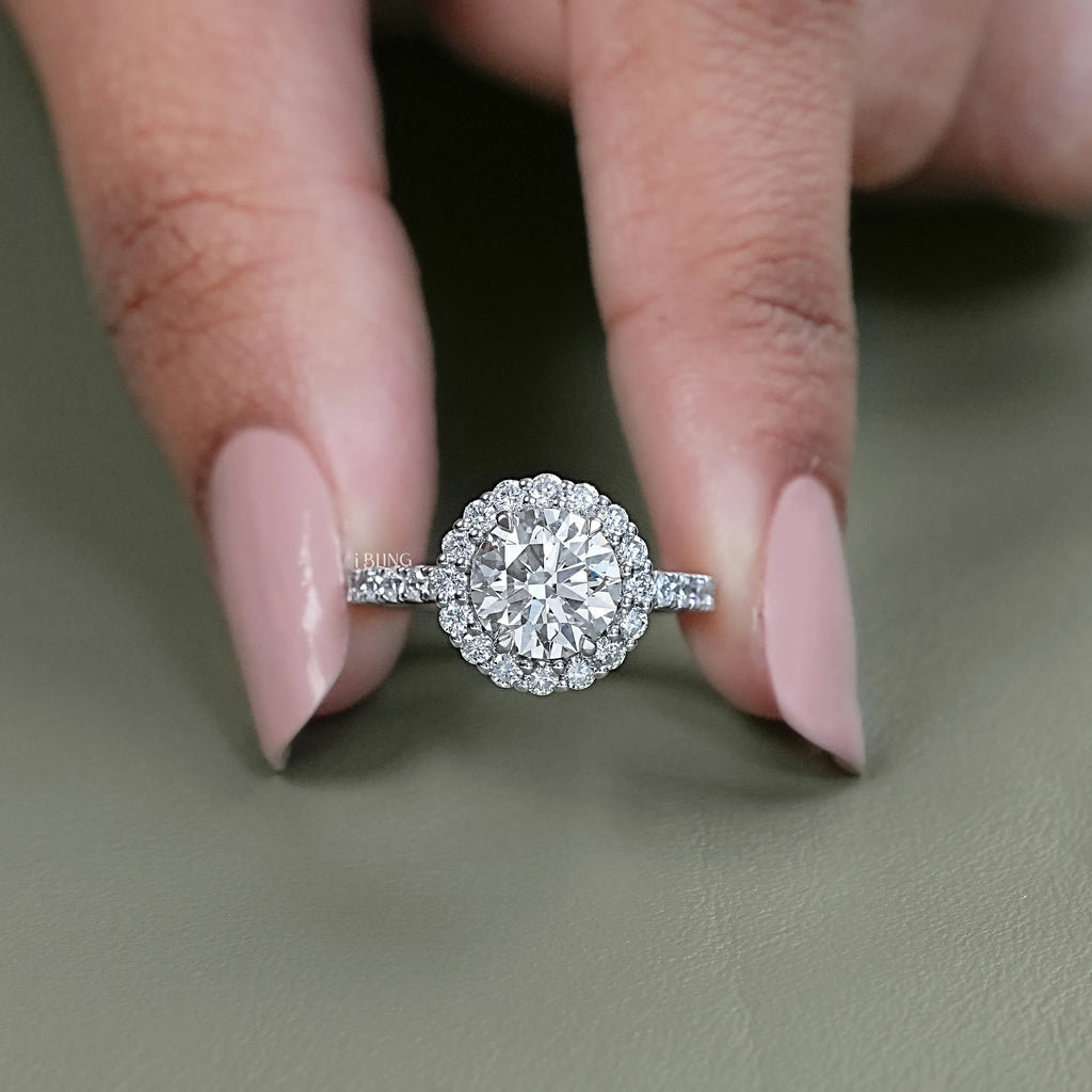 Round Lab Diamond Halo Engagement Ring