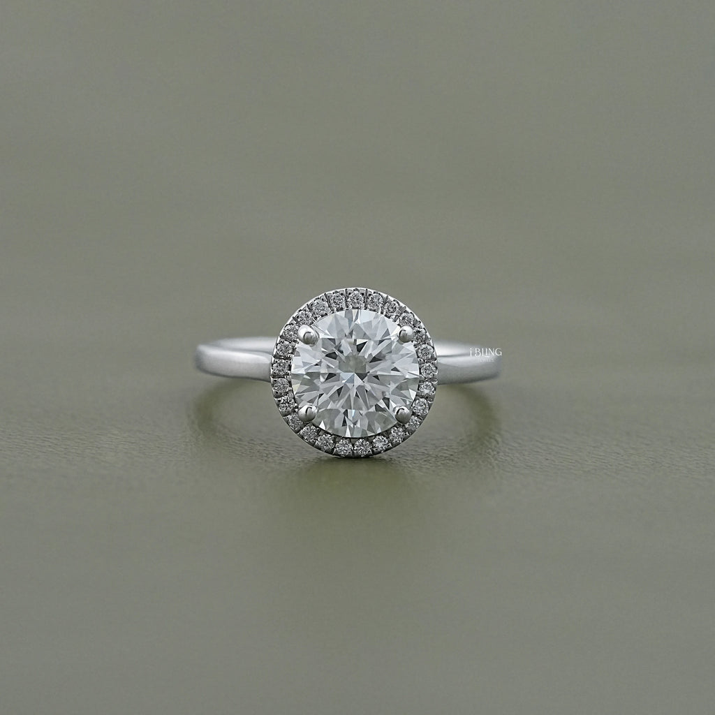 Round Cut Lab Diamond Halo Engagement Ring