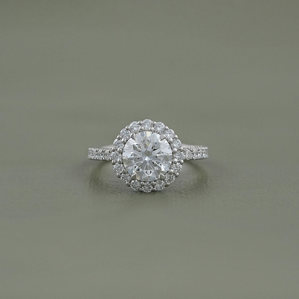 Round Lab Diamond Halo Engagement Ring