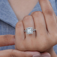 Princess Lab Diamond Halo Engagement Ring