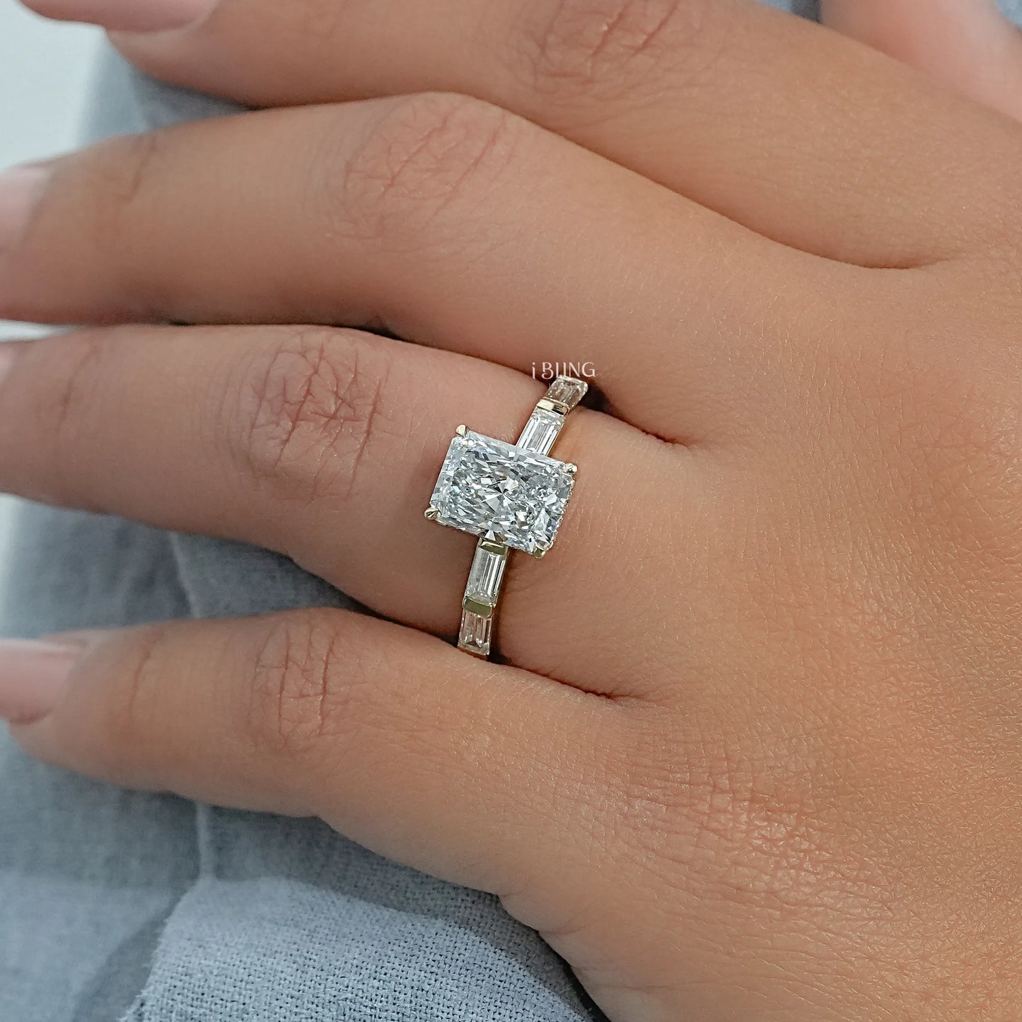 Radiant And Baguette Lab Diamond Solitaire Accent Ring Halo Ring