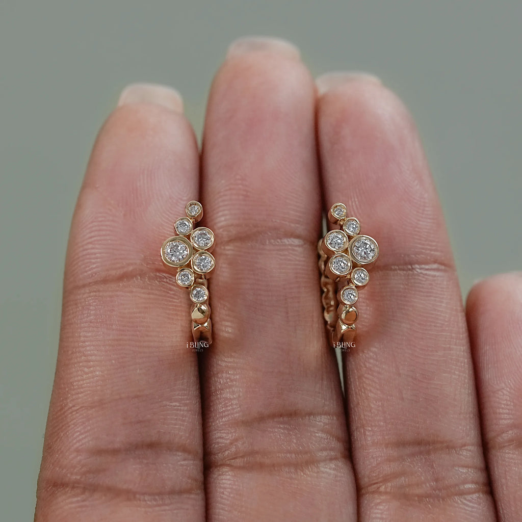 Round Cut Bezel Set Hinged Hoop Earrings