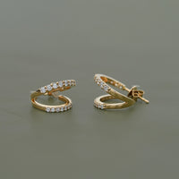 Round Diamond Double Row C Hoop Earrings