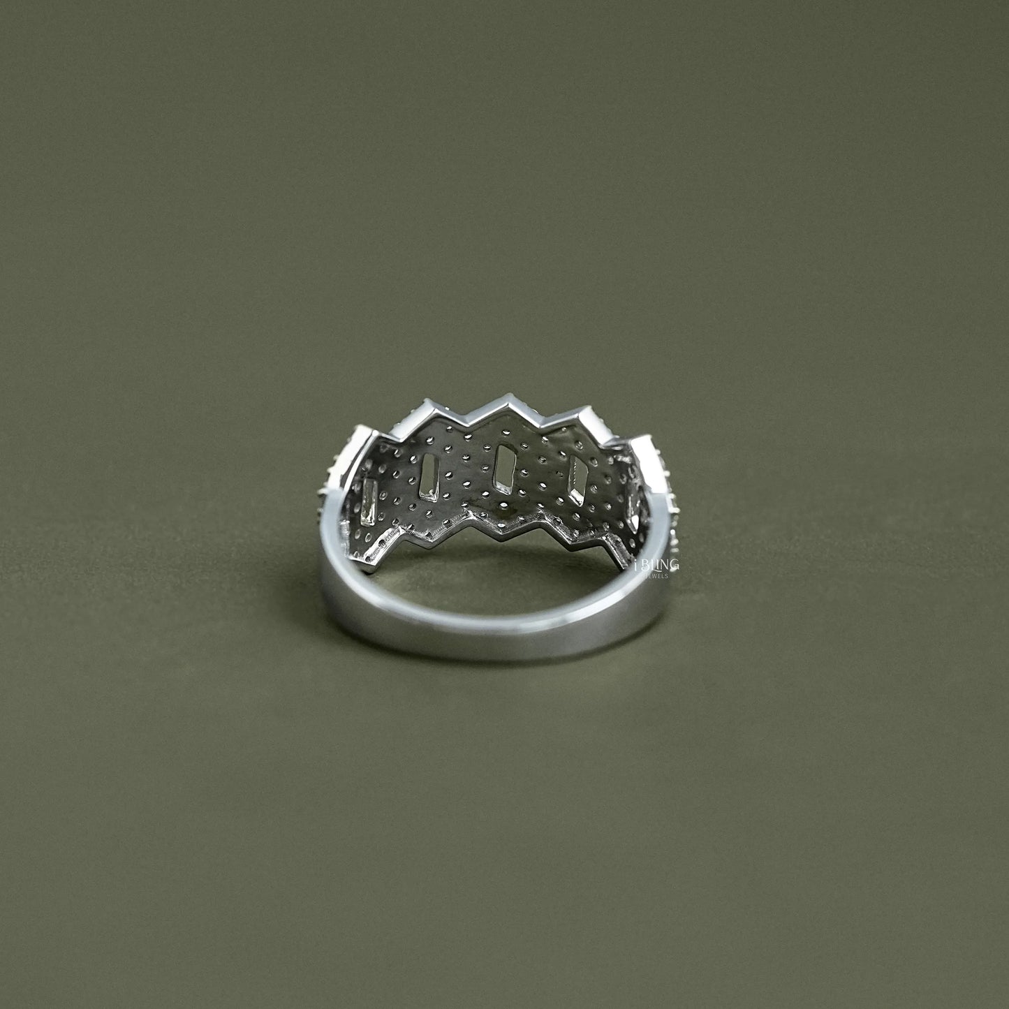 Back view unique men's diamond rings featuring lab diamond cuban links