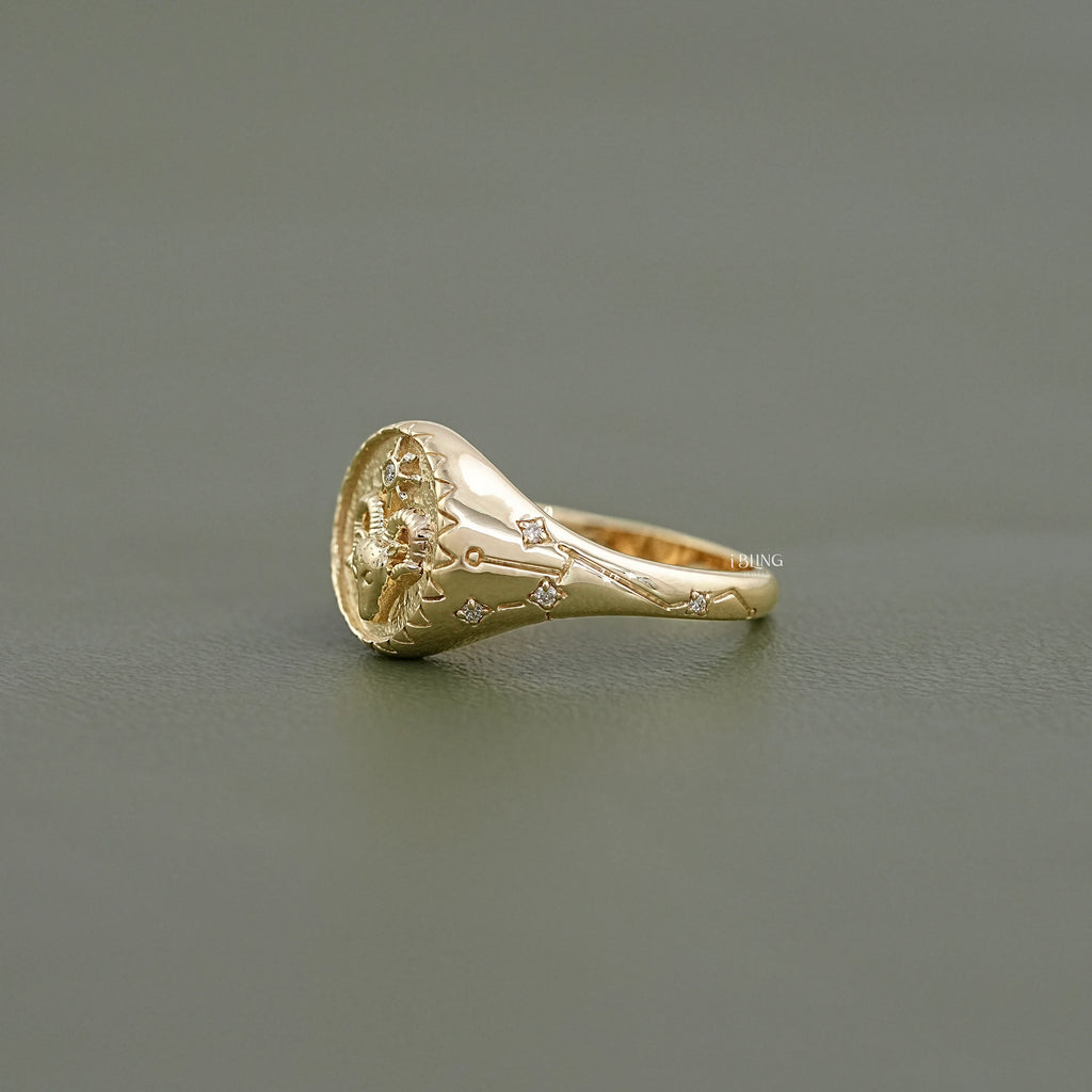 Aries Zodiac Diamond Signet Ring