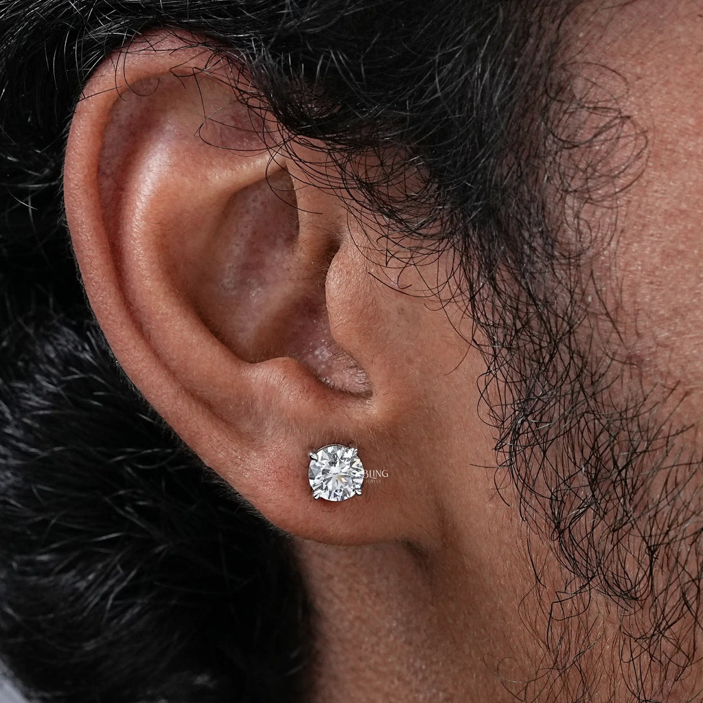 Round Cut Lab Diamond Screw Back Men's Stud Earrings