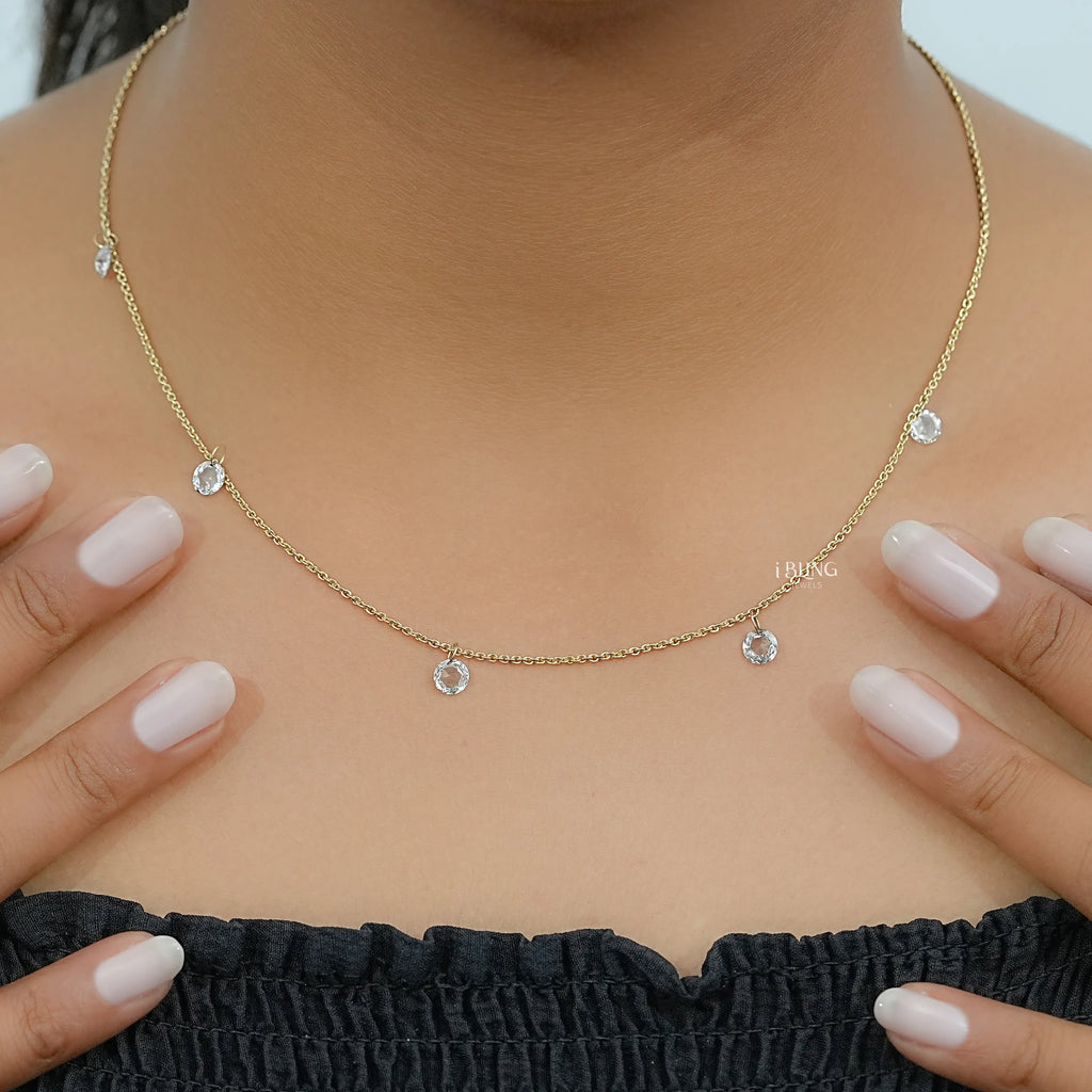 Rose Cut Round Diamond Station Necklace