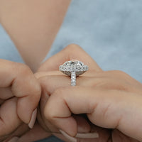 Double Halo Round Diamond Pave Set Ring