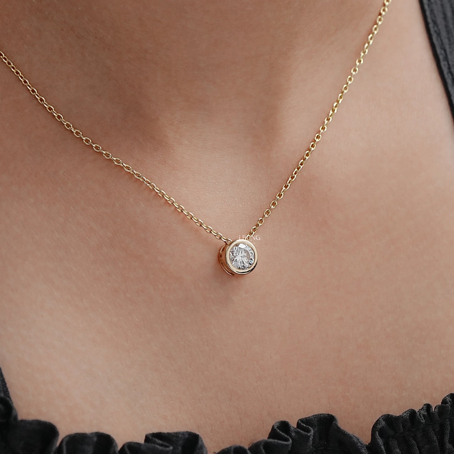 Round Cut Lab Grown Diamond Bezel Set Necklace Pendants