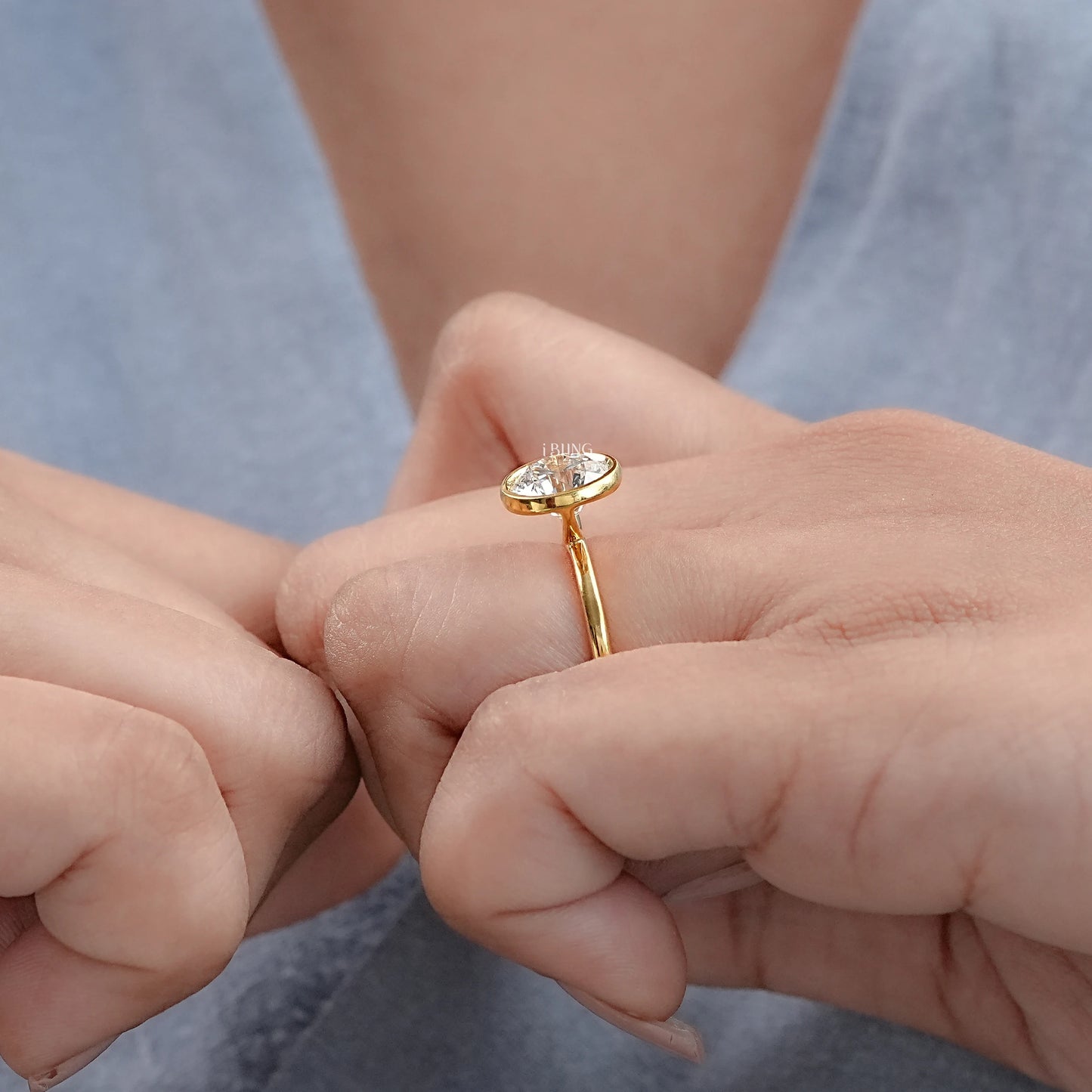 Bezel Set Round Lab Diamond Engagement Ring Solitaire Ring