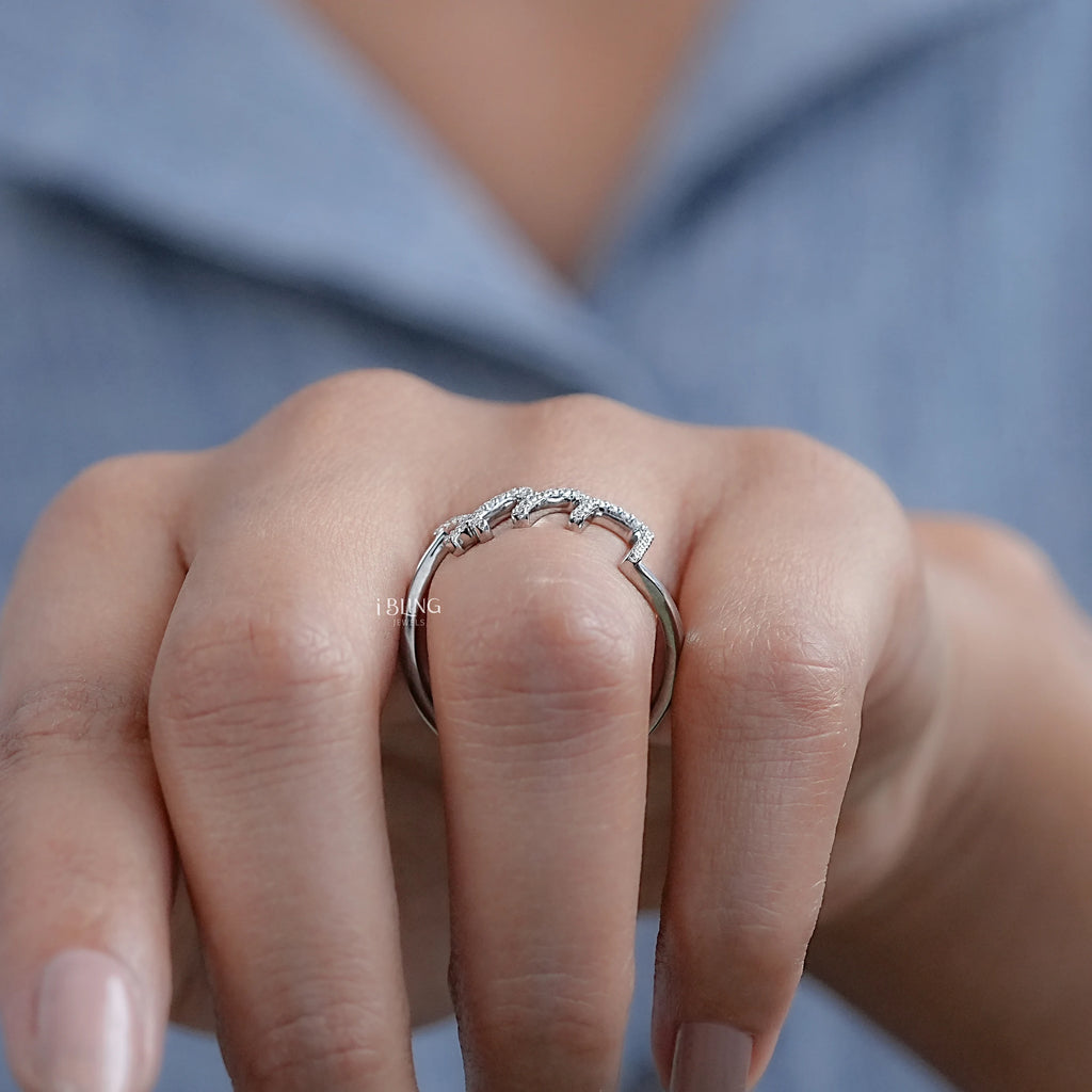 Round Diamond Pave Initial Wedding Ring