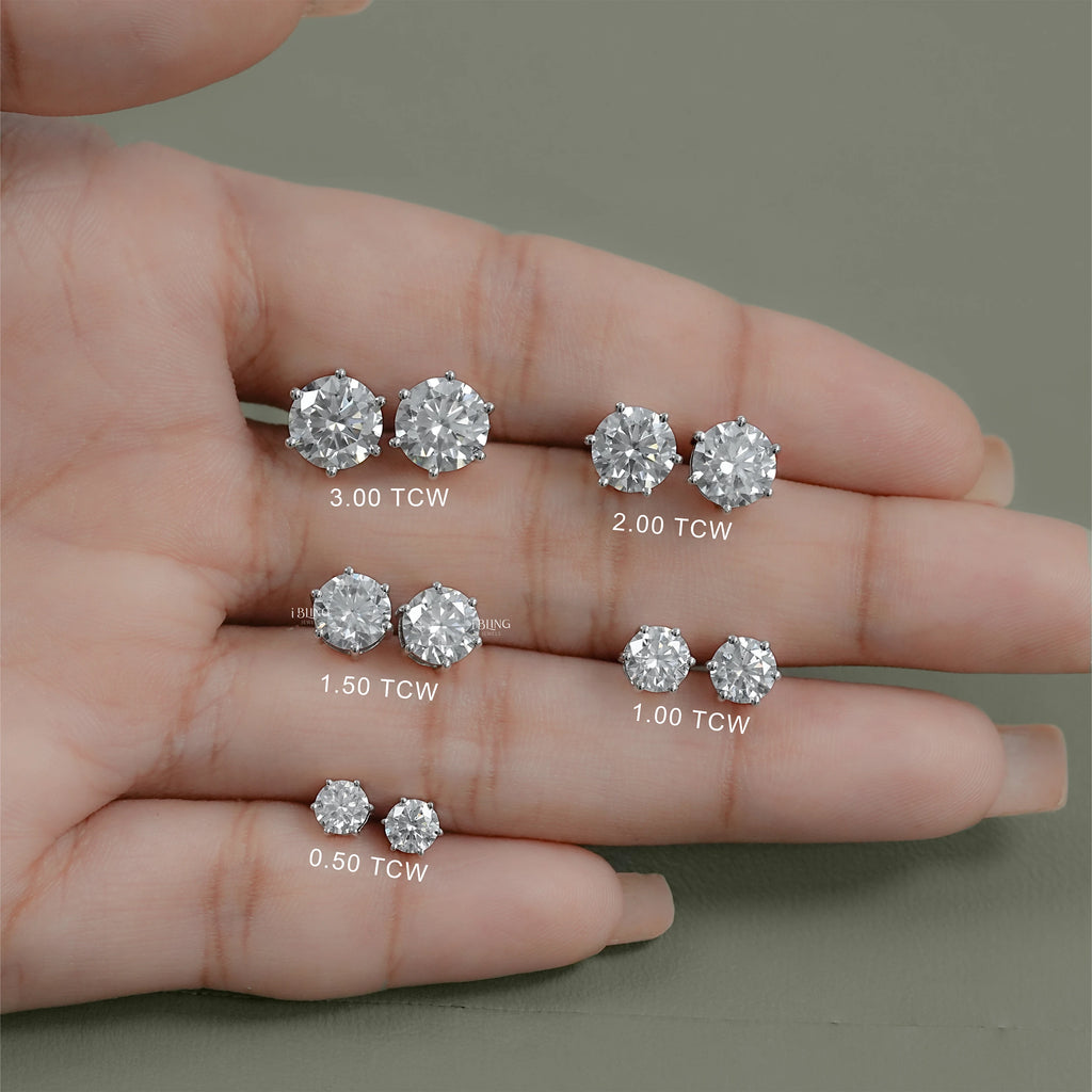 Round Moissanite Solitaire Diamond Stud Earrings