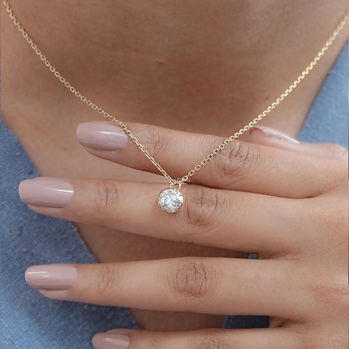 Round Lab Diamond Solitaire Necklace Pendants