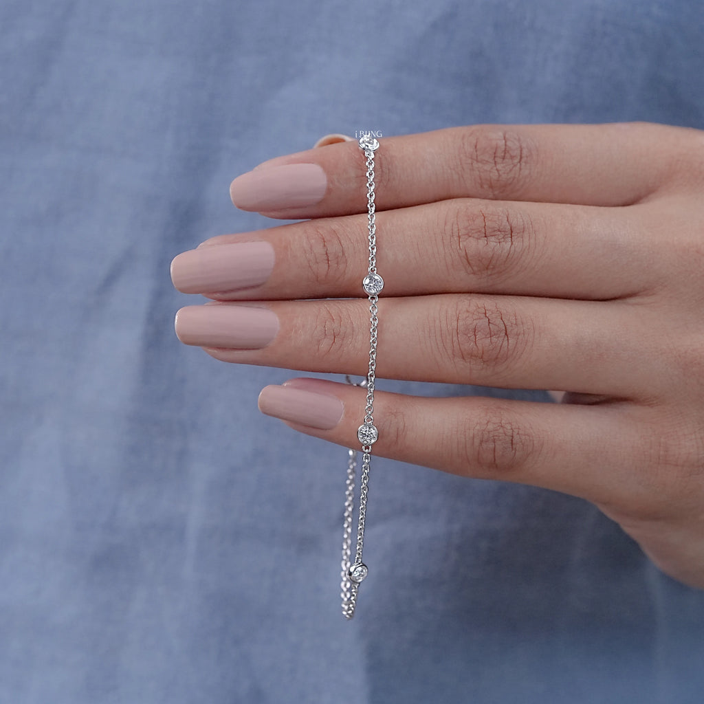 Lab Grown Round Diamond Station Chain Bracelet