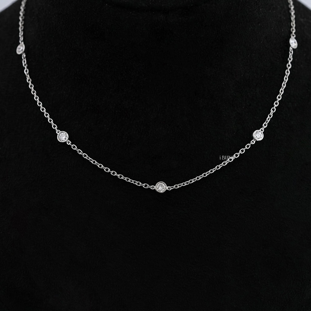Round Lab Diamond Bezel Set Station Necklace
