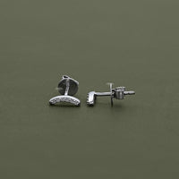 Curved Bar Round Diamond Stud Earrings