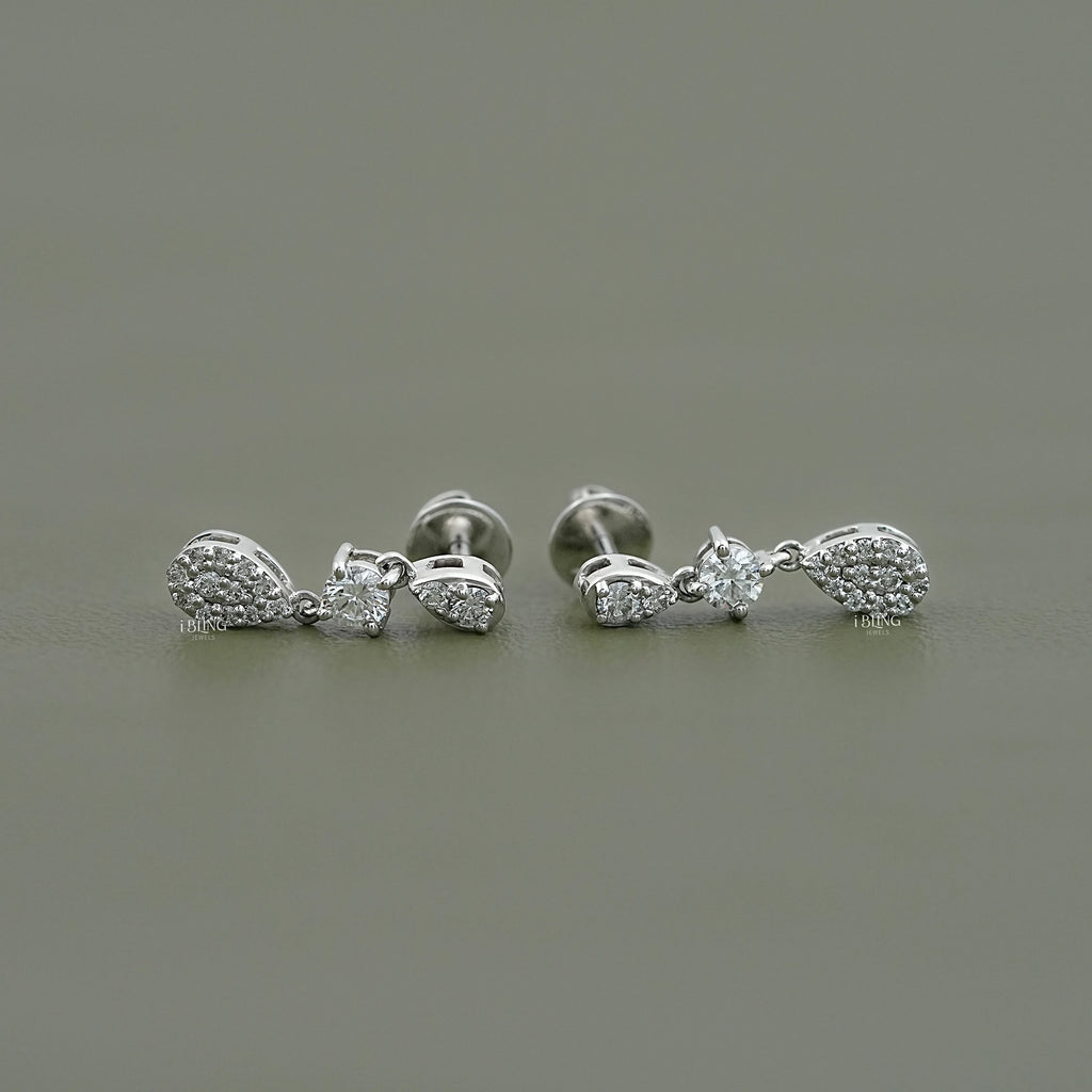 Round lab Diamond Tear Drop Dangle Earrings