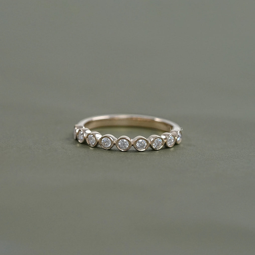 Round Lab Diamond Half Eternity Wedding Band