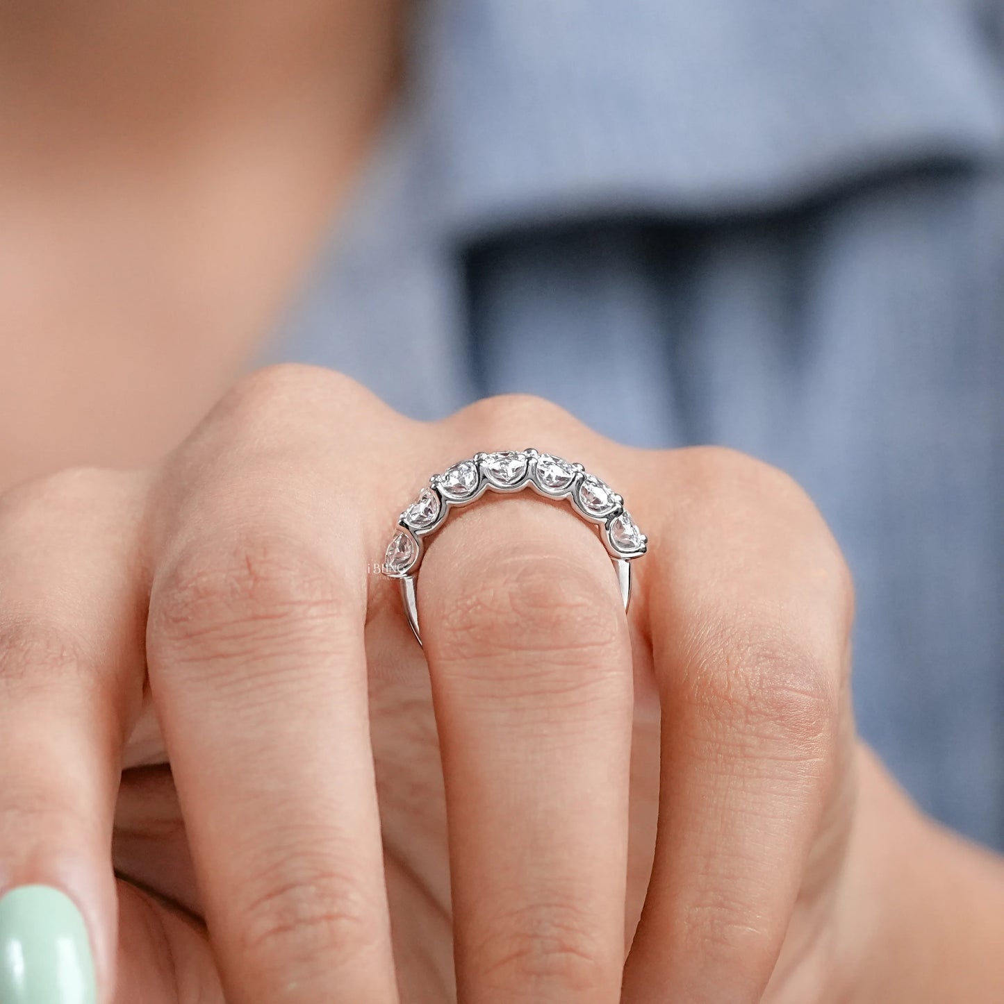 Seven Stone Oval Cut Diamond Wedding Band Half Eternity