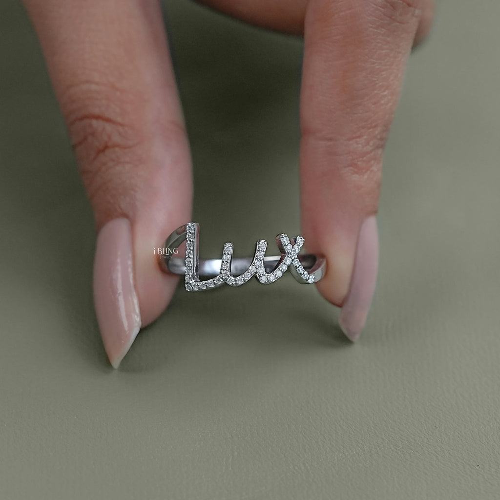 Round Diamond Pave Initial Wedding Ring