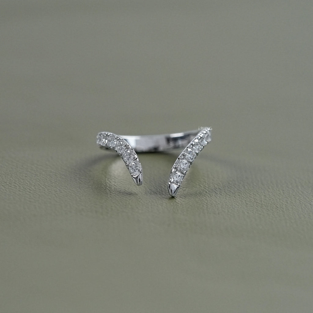 Open Cuff Round Diamond V Shape Wedding Band