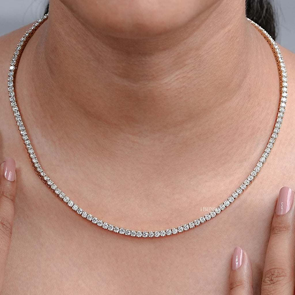 Round Lab Diamond Bridal Tennis Necklace